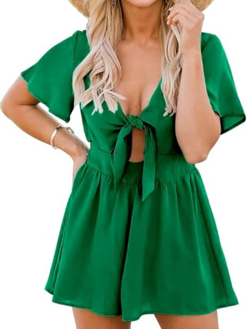 Front Tie Romper Wide Leg